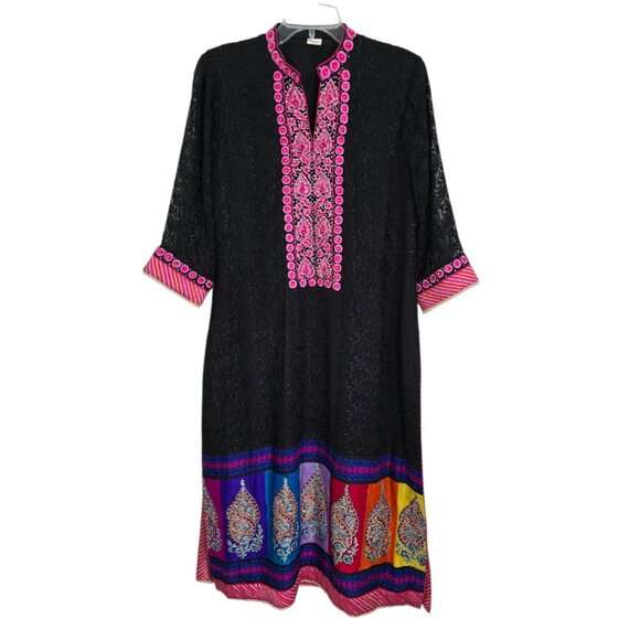 Yasmeen Arif Women's Embroidered Sequins Beaded Lace Sleeve Indian Kurta Dress - Picture 1 of 13